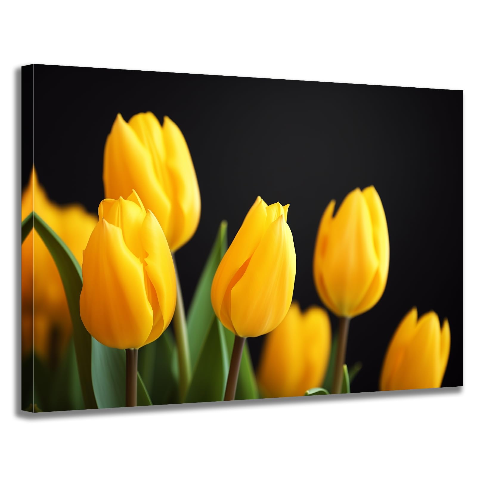 Yellow Tulip Flowers Wall Art Yellow Flower Paintings Canvas Wall Art Elegant Tulip Picture Print Poster Framed for Home Office Decoration-20 x30
