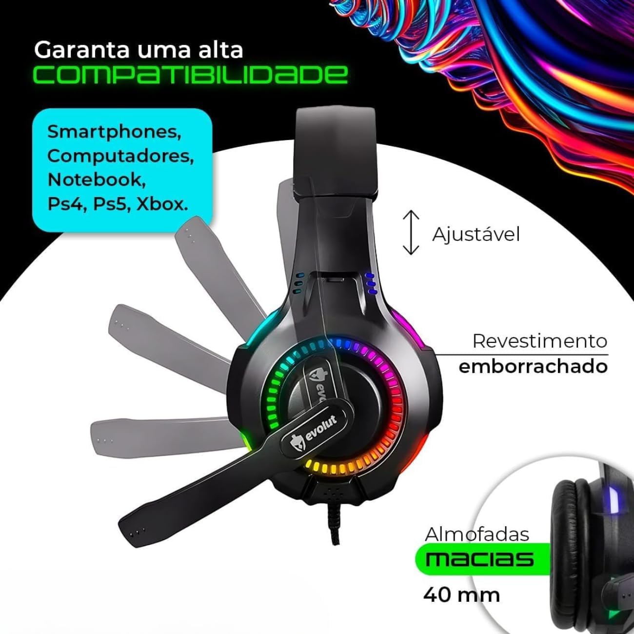 Headset Gamer Rival 307, Fone de Ouvido, Gamer, Iluminação RGB, com Microfone, Conexão P2 3.5mm, Compatível com PS4/PC/Xbox One, (Preto)