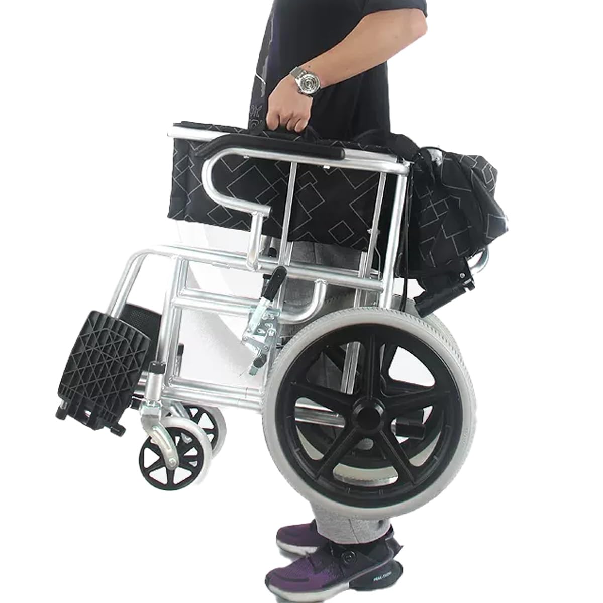 Silla de Ruedas Manual Multifuncional, sillas de Ruedas for Adultos con antivuelco, no Requiere ensamblaje Sillas de Ruedas for Adultos, reposapiés abatibles, reposabrazos Ajustables