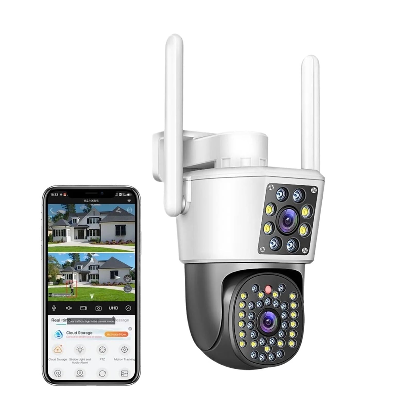 Kamera PTZ z podwójnym obiektywem IP CCTV z Wi-Fi, kamera do monitoringu wideo, sztuczna inteligencja, automatyczne śledzenie, noktowizor, zewnętrzne(NO CARD)