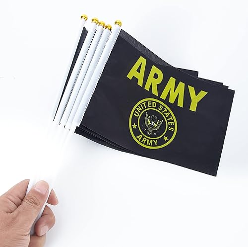 Miniatura 6 de WXTWK Paquete de 12 banderas de escritorio con cresta dorada de Estados Unidos, pequeñas banderas de mesa militares de Estados Unidos con base de