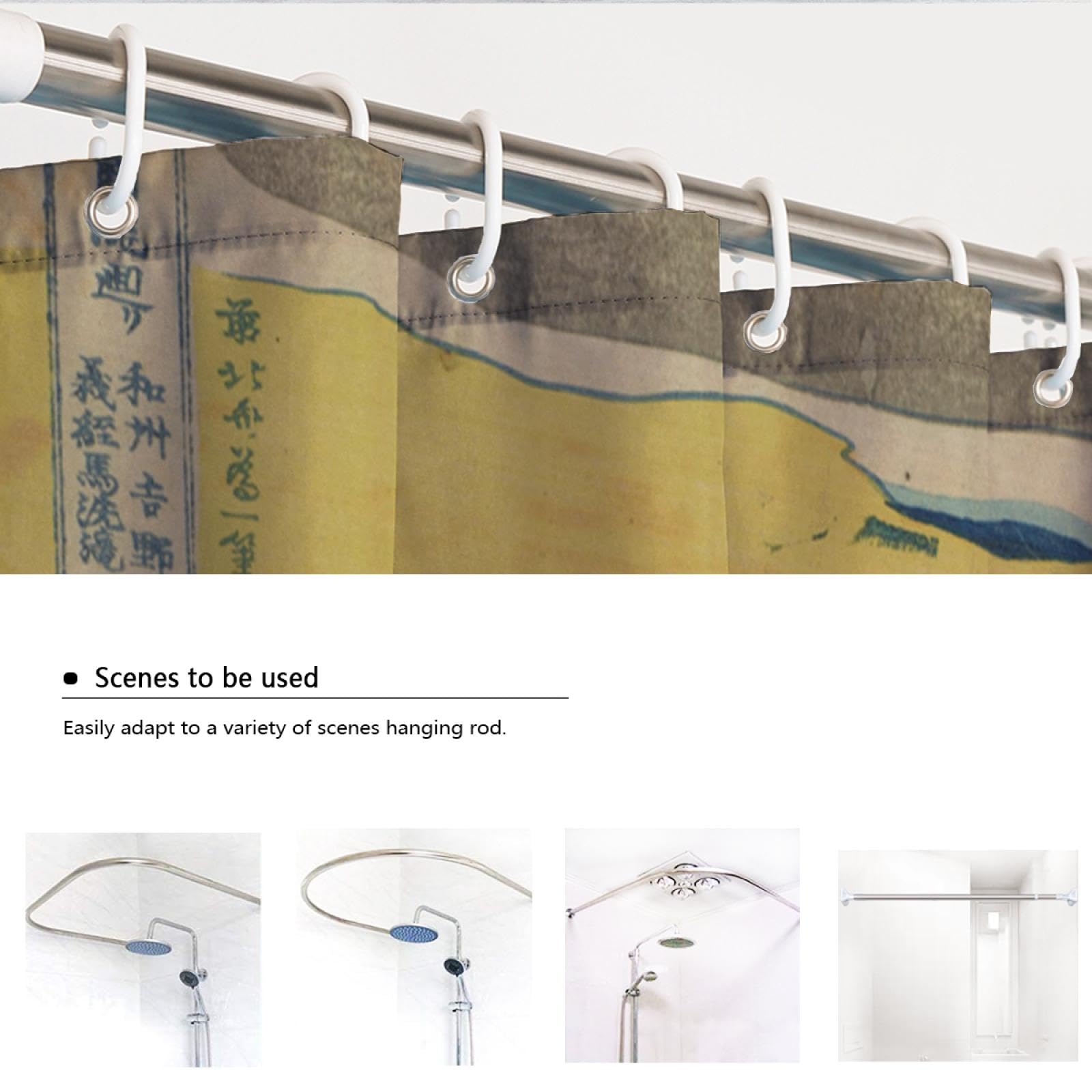 Juego de Cortinas de Ducha japonesas Ukiyo-e Cascada Abstracta Cascada Creek Riverside Cortinas de baño Retro Cortina de Ducha de Tela Lavable a máquina 240x180cm