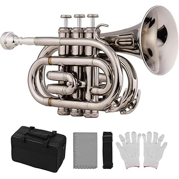 Amazon Muslady ミニポケットトランペット フラット真鍮素材 管楽器 マウスピースグローブクリーニングクロスキャリングケース付き 5色選択可 トランペット 楽器