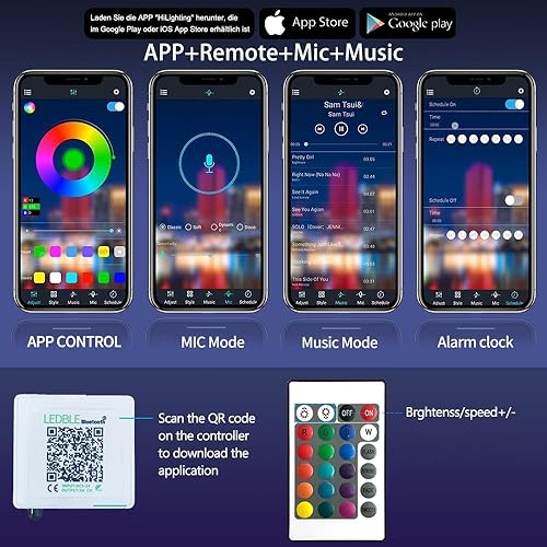 Miniatura 6 de AILBTON Tira de luces LED, sincronización de música, cambio de color, micrófono integrado, control de aplicación Bluetooth, cinta de luces LED con