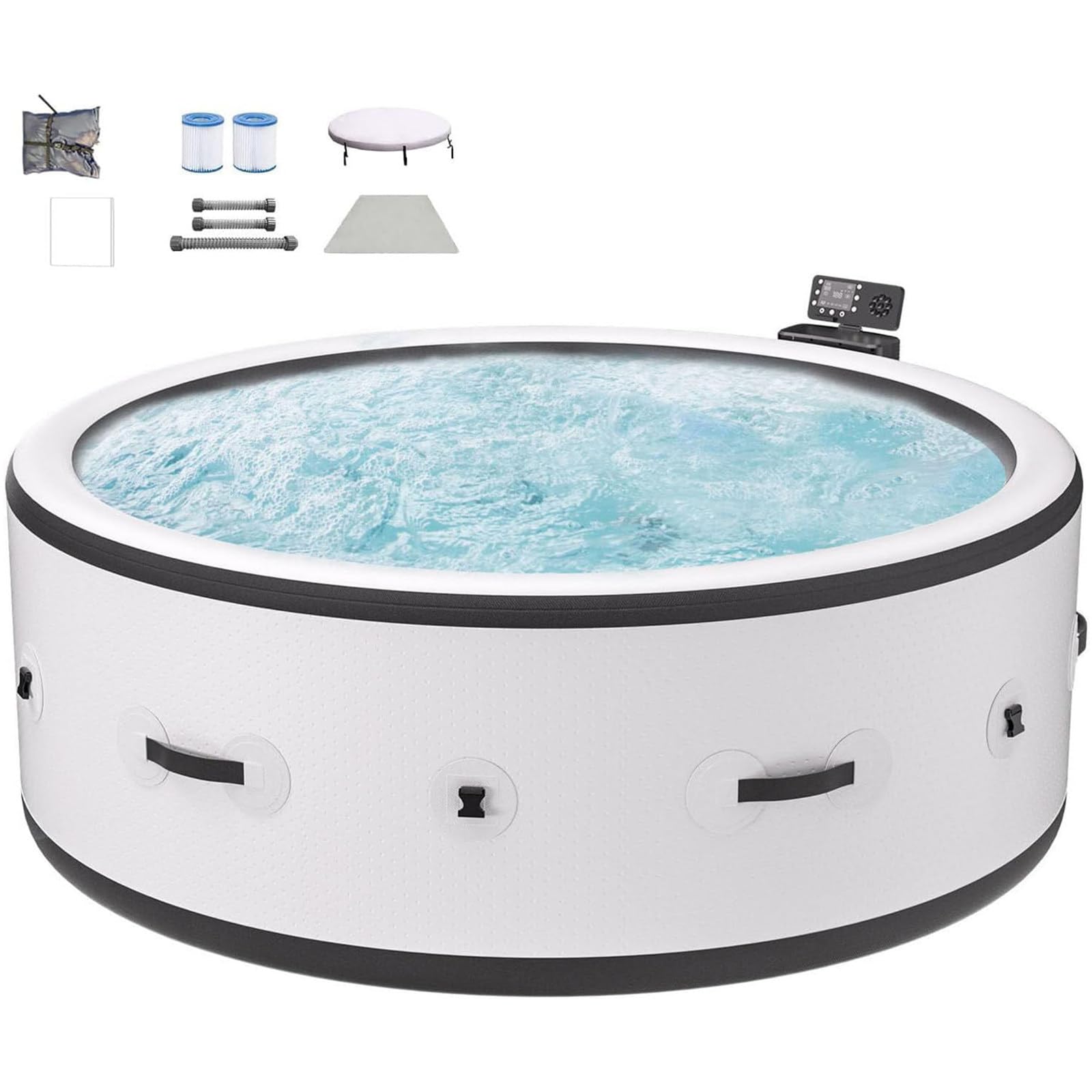 DDZJTPP Inflatable Hot Tub Spa 2-6 Adults,Portable Blow Up Tub with 180 Bubble Jets,104°F Rapid Heating System,6-Color LED Lights,Puncture Resistant Outside Spa Pool for Deck 81x28in
