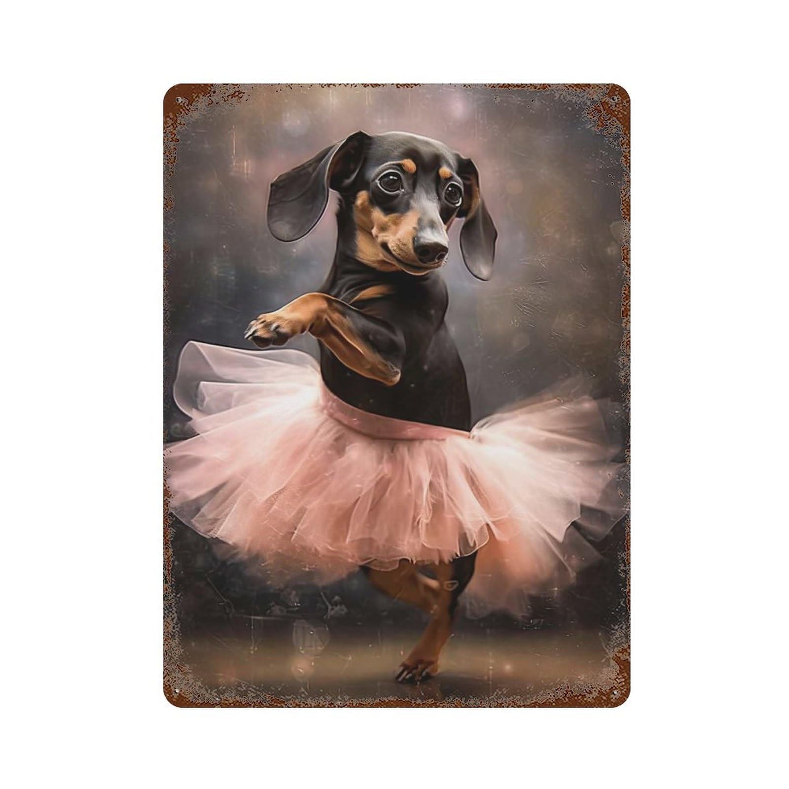 Vintage Rust Metal Sign Dachshund Ballerina 15.7"x11.8", Novelty Wall Decor for Garage, Bar And Workshop Decor