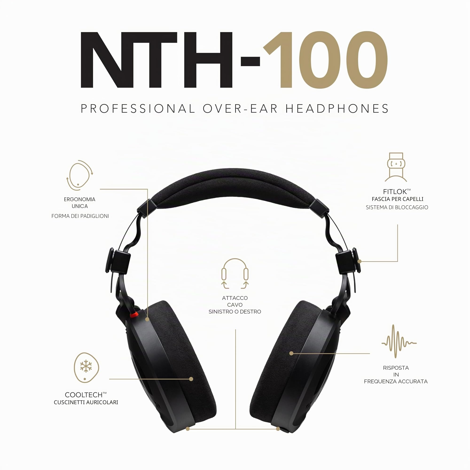 RØDE NTH-100 Cuffie sovraurali professionali RØDE NTH-100 per la creazione di contenuti, la produzione musicale, il missaggio e l'editing audio, i podcast, le registrazioni in loco (nero)