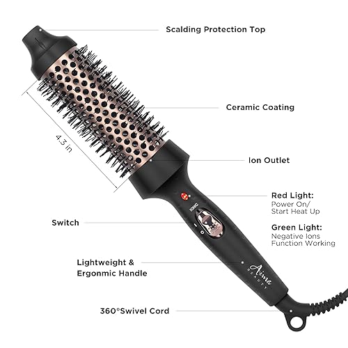 Miniatura 5 de Aima Beauty Cepillo caliente para rizar calentado de 1.3 pulgadas1.378 in, cepillo redondo térmico para el cuidado del cabello que hace que el