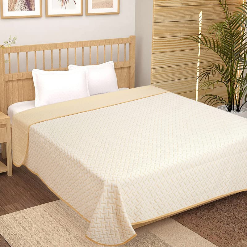 Image of BSB HOME 100% Cotton Reversible Dohar Double Bed, Soft Lightweight Bed Blanket, AC Dohar Blanket for Summers /Winter (Size 90 inch by 88 inch, Beige & White, Gift Packing Bag)\