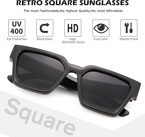 Miniatura 4 de Lentes de sol cuadrados retro para hombres y mujeres, marco grueso, rectangulares, gruesos