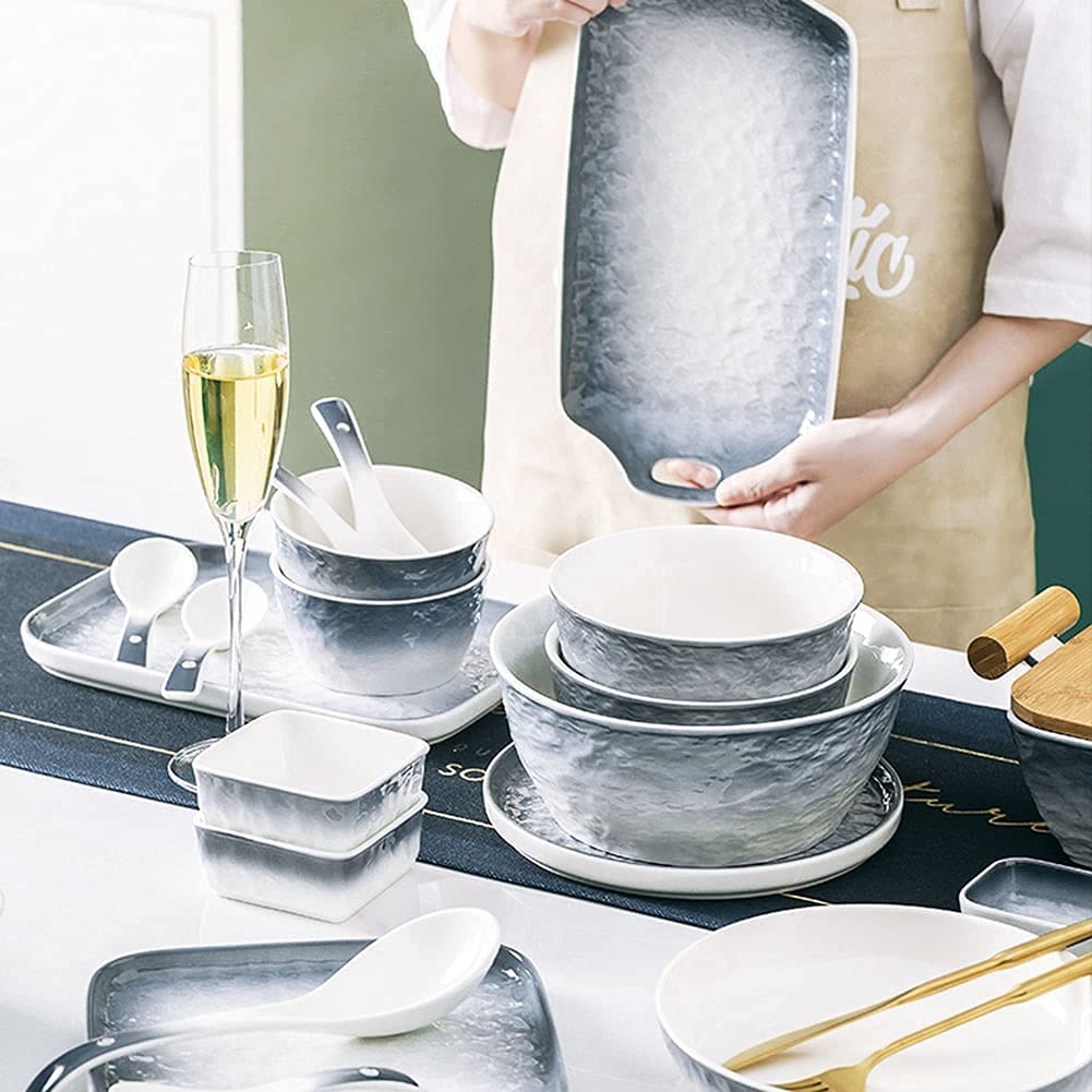 Conjunto de Platos de Estilo de gradiente Moderno, Servicio de cerámica, Placa de Postre de Catering y Cuenco expandible, Diaria, Cena Especial, Desayuno, Placa Exterior