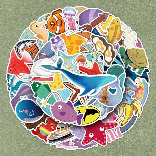 50枚入り オーシャン アニマル カートゥーン ステッカー 防水 スーツケース 車 スマホ ノートPC 手帳 デコ