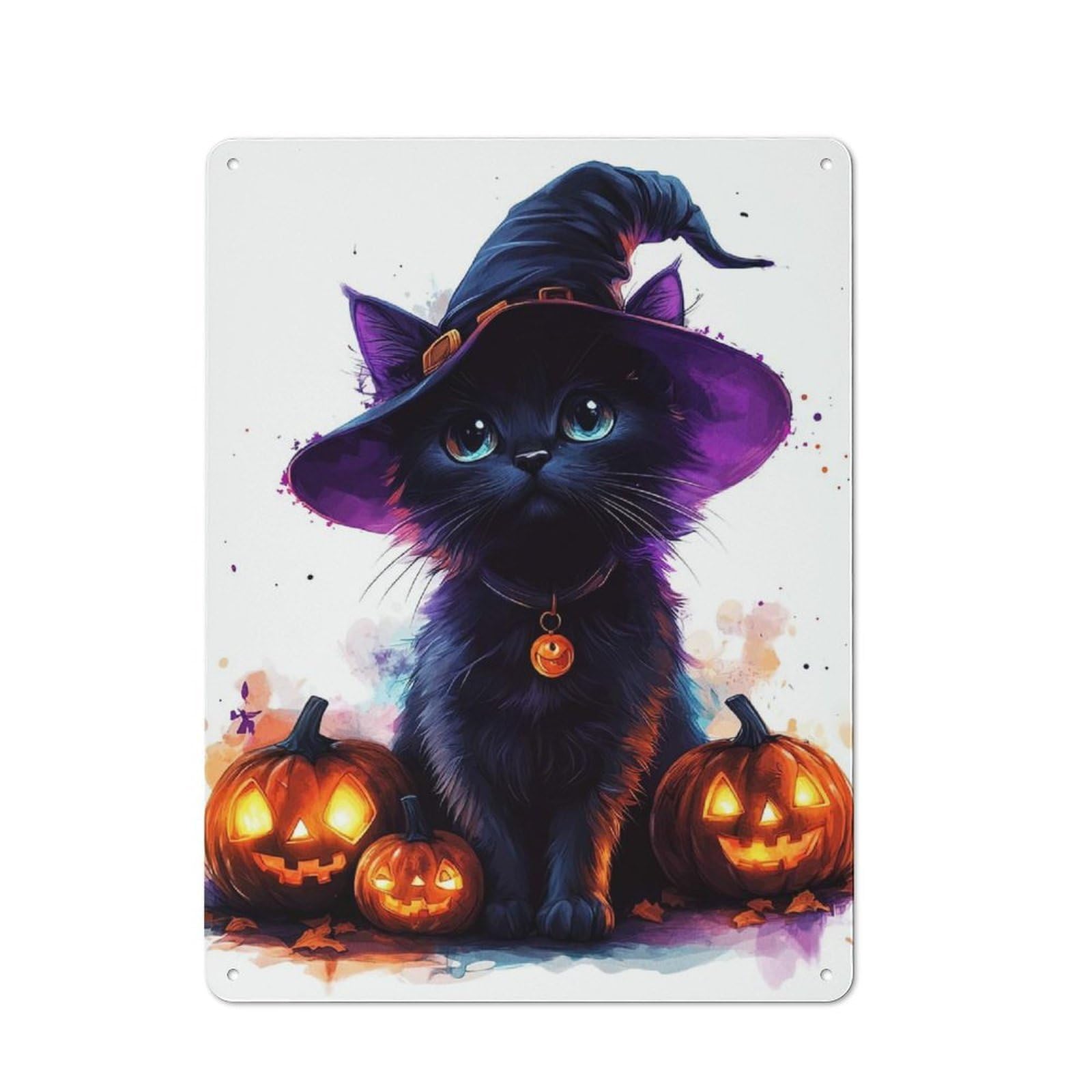 Junmoney Halloween Cat With Pumpkins Rustic Metal Wall Decor 40X30cm, Decorative Tin Plaque For Pub, Home Bar, Shed Or Man Cave