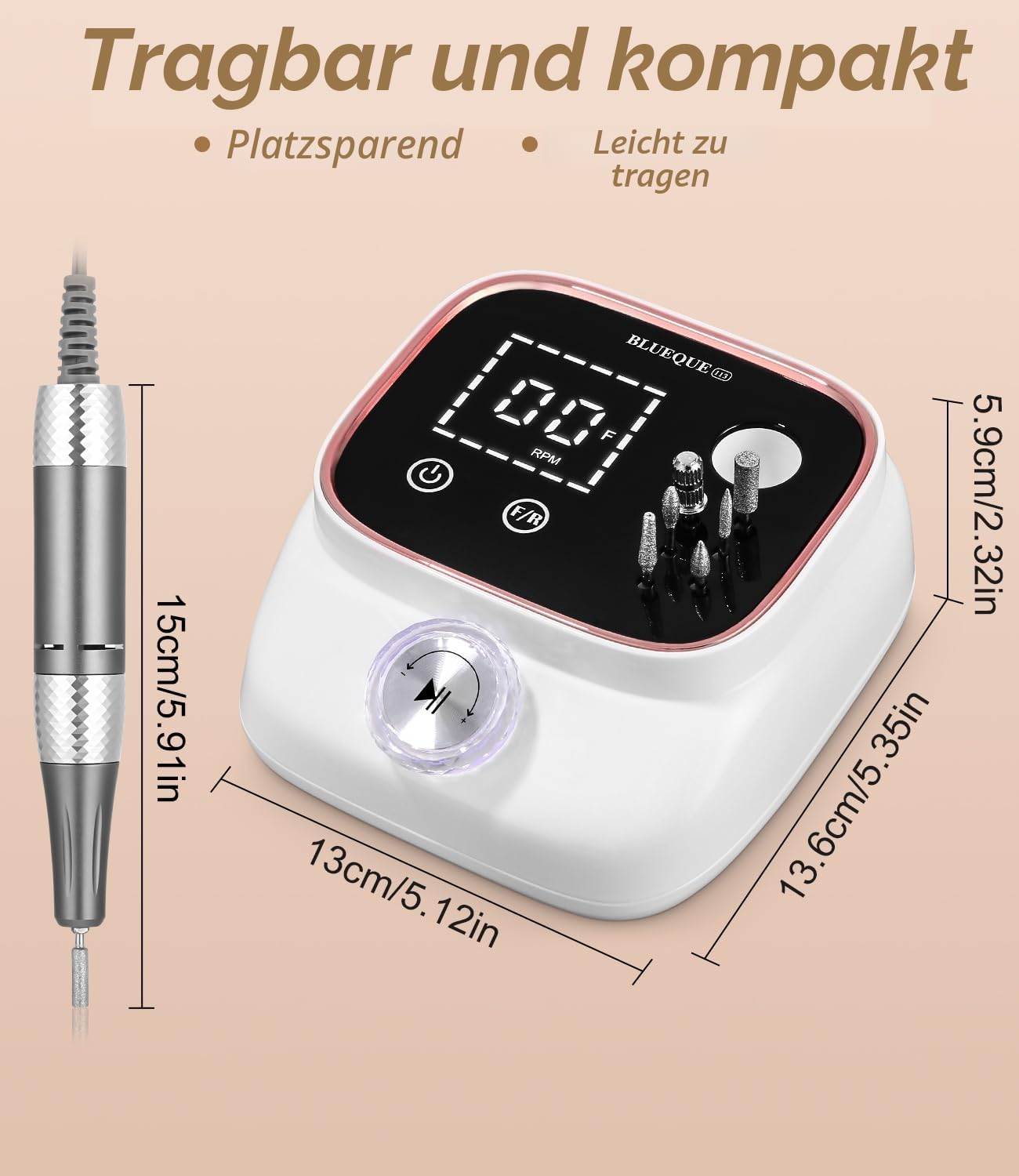 Elektrisch Nagelfräser Professionell, 45,000RPM Fräser Nägel Maniküre Set | Nail Drill für Gelnägel, Tragbare Elektrische Nagelfeile, mit Nagelfeile Maniküre Pediküre Zubehör Set für den Nagelstudios