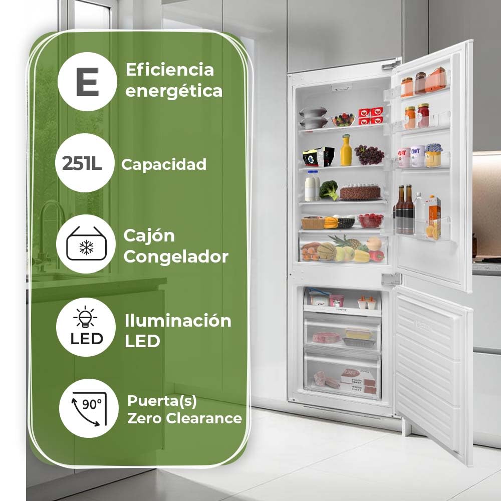 Aspes Frigorífico Combi 2 Puertas Blanco ACI1775500E. Capacidad 251 Litros, No Frost, Multi AirFlow, Puerta Reversible, Bajo Nivel Sonoro, Eficiencia Energética Clase E