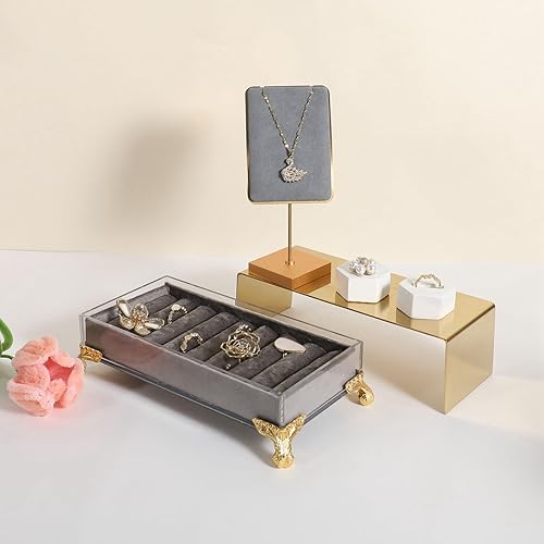 Miniatura 6 de GemeShou Soporte de collar de joyería beige soportes de exhibición de collar dorados para vender almacenamiento de colgador de collar de terciopelo