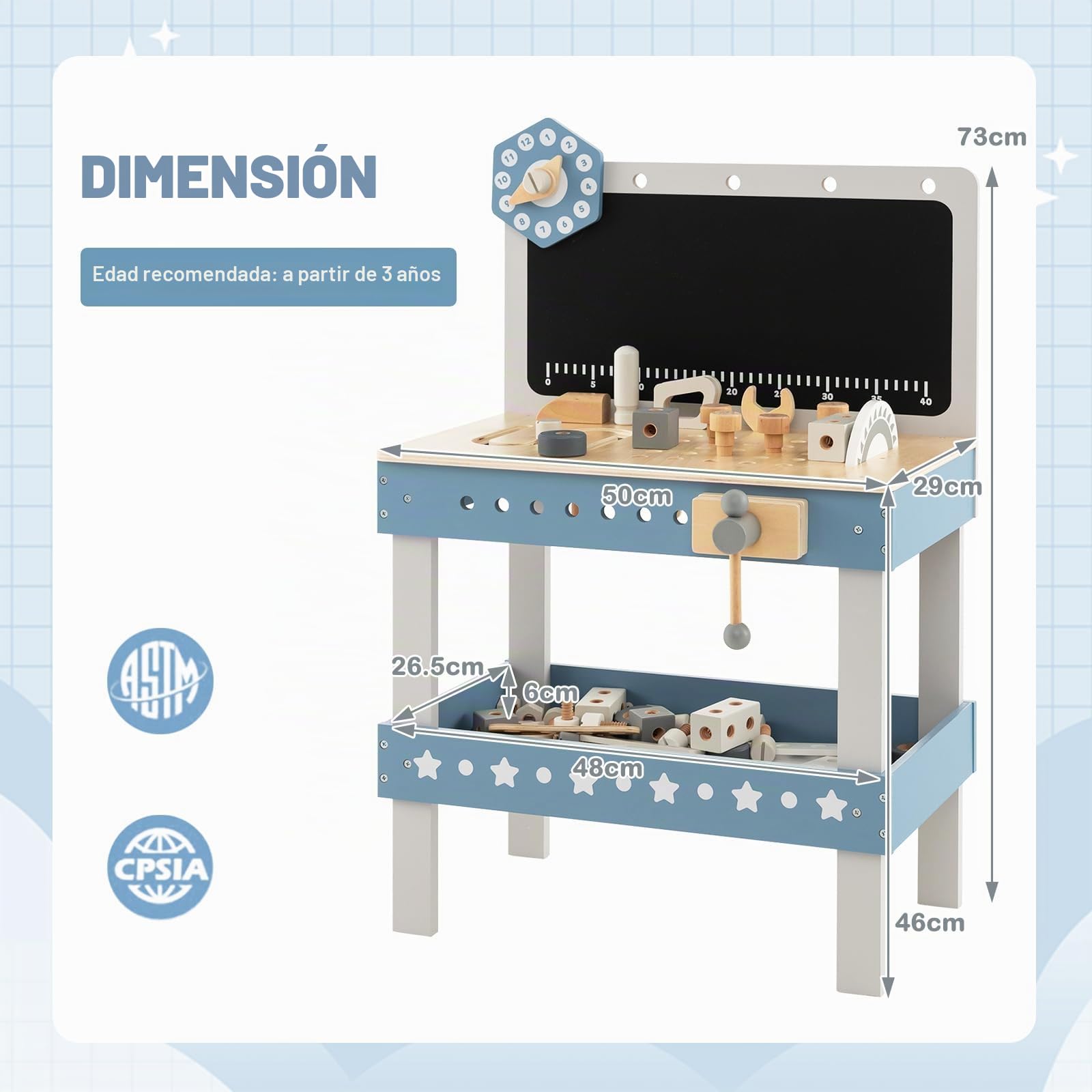 GOPLUS - Juego de herramientas de juego de madera para niños, mesa de taller, juego de simulación con conjunto de herramientas, banco de herramientas, juguete de construcción, regalo para niños y
