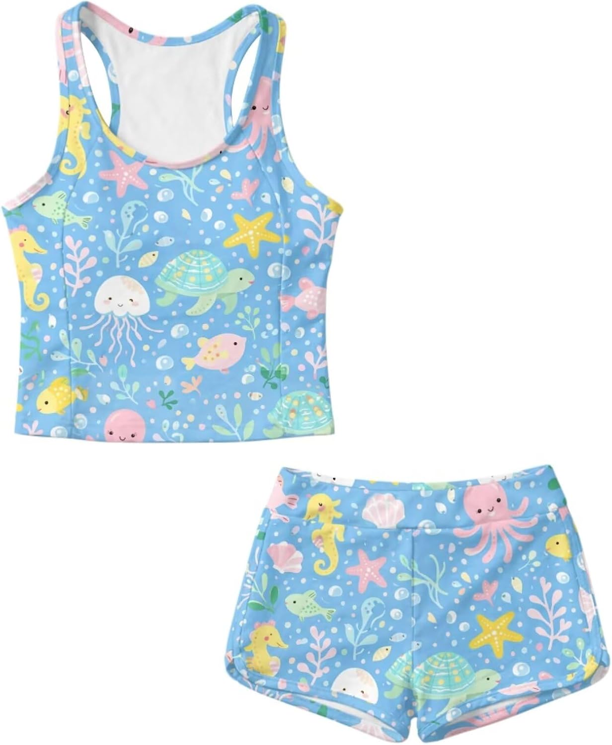 Girls Tankini Swimsuits 2 Piece Set with Boyshorts Sleeveless Swim Tank Tops Summer Bathing Suits 6-15 Year