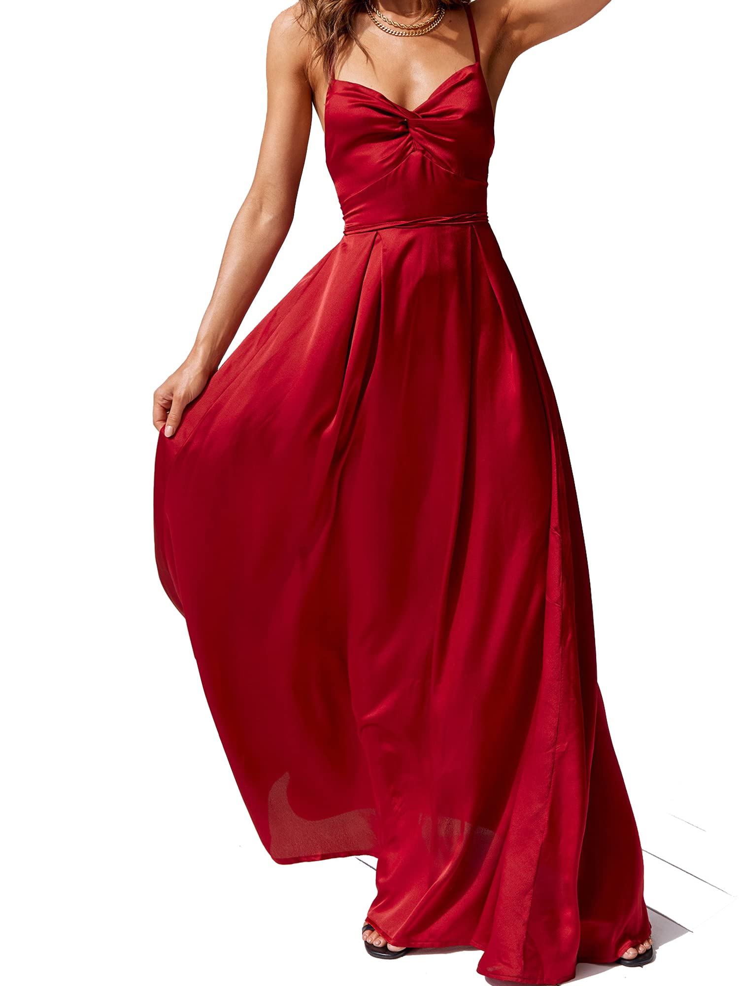 Eliacher Women's Formal Evening Sexy Dresses Wedding Satin Maxi Dress