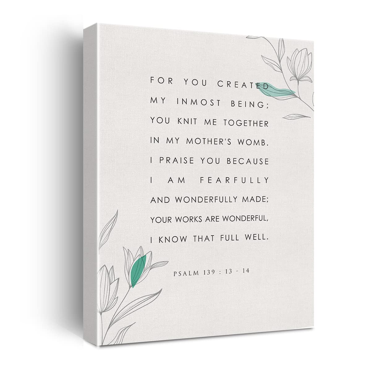Bible Verse Canvas Print Decor for You Created My Inmost Being Psalm 139:13-14 Wall Painting Posters Artwork 12”X15” Watercolor Home Office Living Room Decoration (Framed)