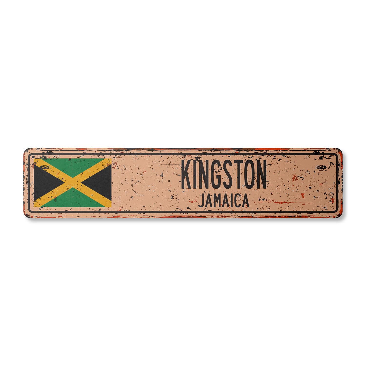 KINGSTON JAMAICA Vintage Street Sign Jamaican flag city country road wall rustic