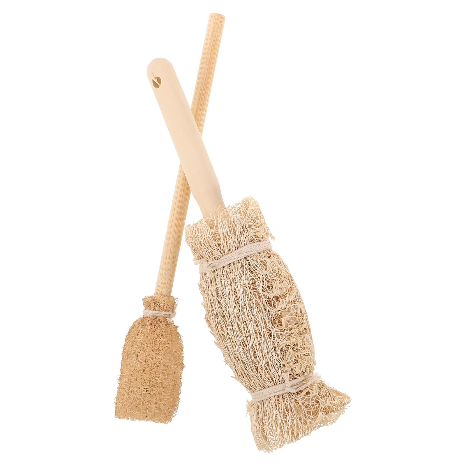 Abaodam 2pcs Natural Loofah Baby Bottle Brushes for Gentle Cleaning of Bottles and Cups, Eco-friendly Bamboo Handle, Suitable for Home and Travel Use