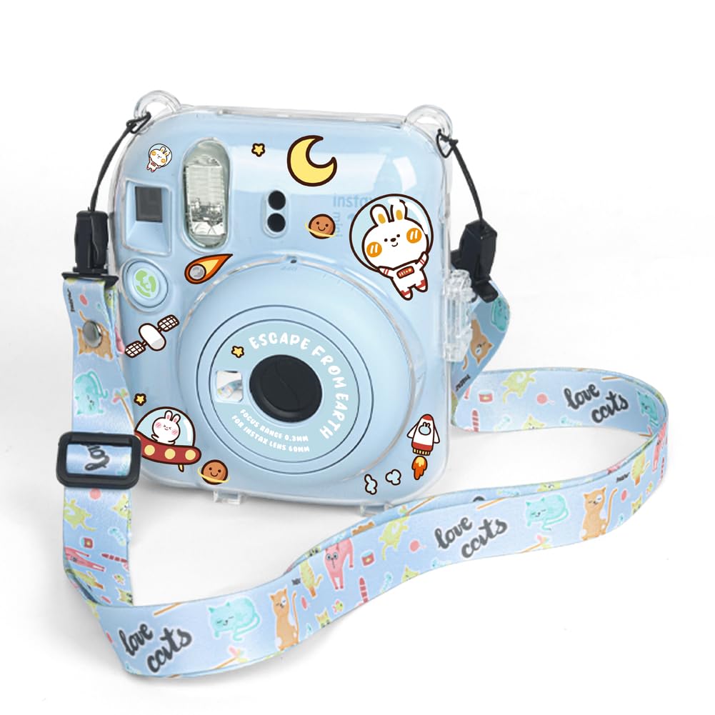 Aisnyho Custodia trasparente per fotocamera istantanea Fujifilm Instax Mini 12/11/9/8 con spallacci regolabili (margherita trasparente