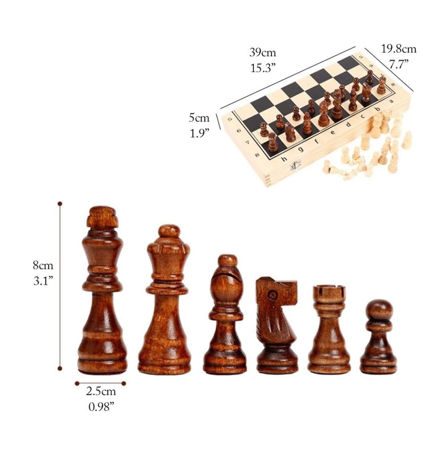Habrur Schachspiel Schach Klassisches Schachspiel 15 "x 15" ， Schachspiel Aus Holz Mit Klappbarem Schachbrett, Aufbewahrungsbox Für Schachfiguren Schachbrett Reiseschach
