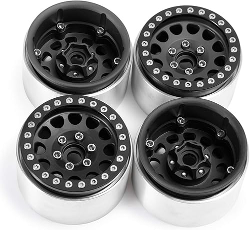 Miniatura 4 de RCLions Llantas de metal de aluminio 1.9 Beadlock de 1.378 in para coche de oruga Axial SCX10 D90 TRX4 110, paquete de 4 unidades (negro)