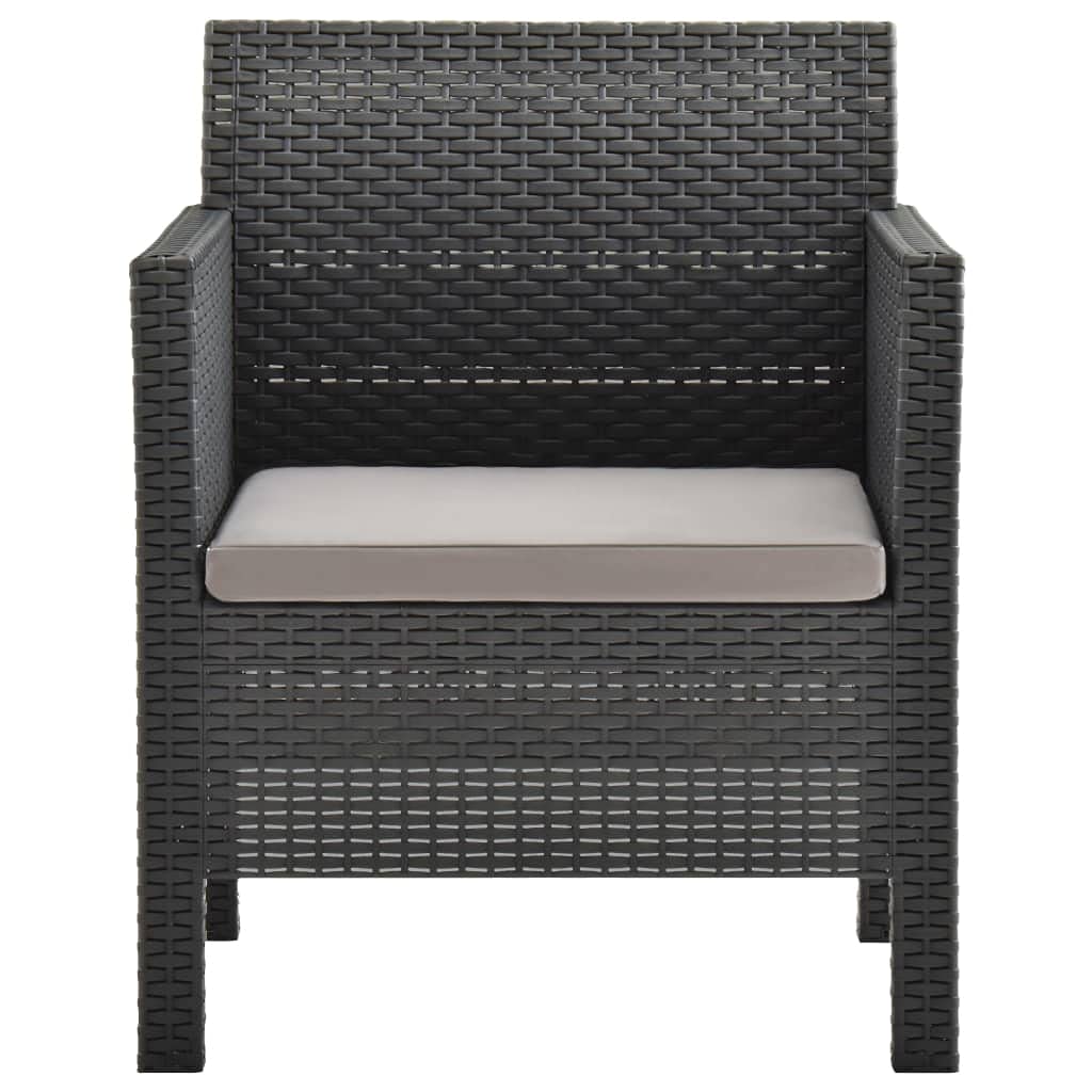 Krzesło ogrodowe z poduszką antracytową 63x65x76 cm, fotel z polipropylenu rattanowego, ergonomiczne oparcie i zaokrąglony podłokietnik, zdejmowany i nadający się do prania pokrowiec