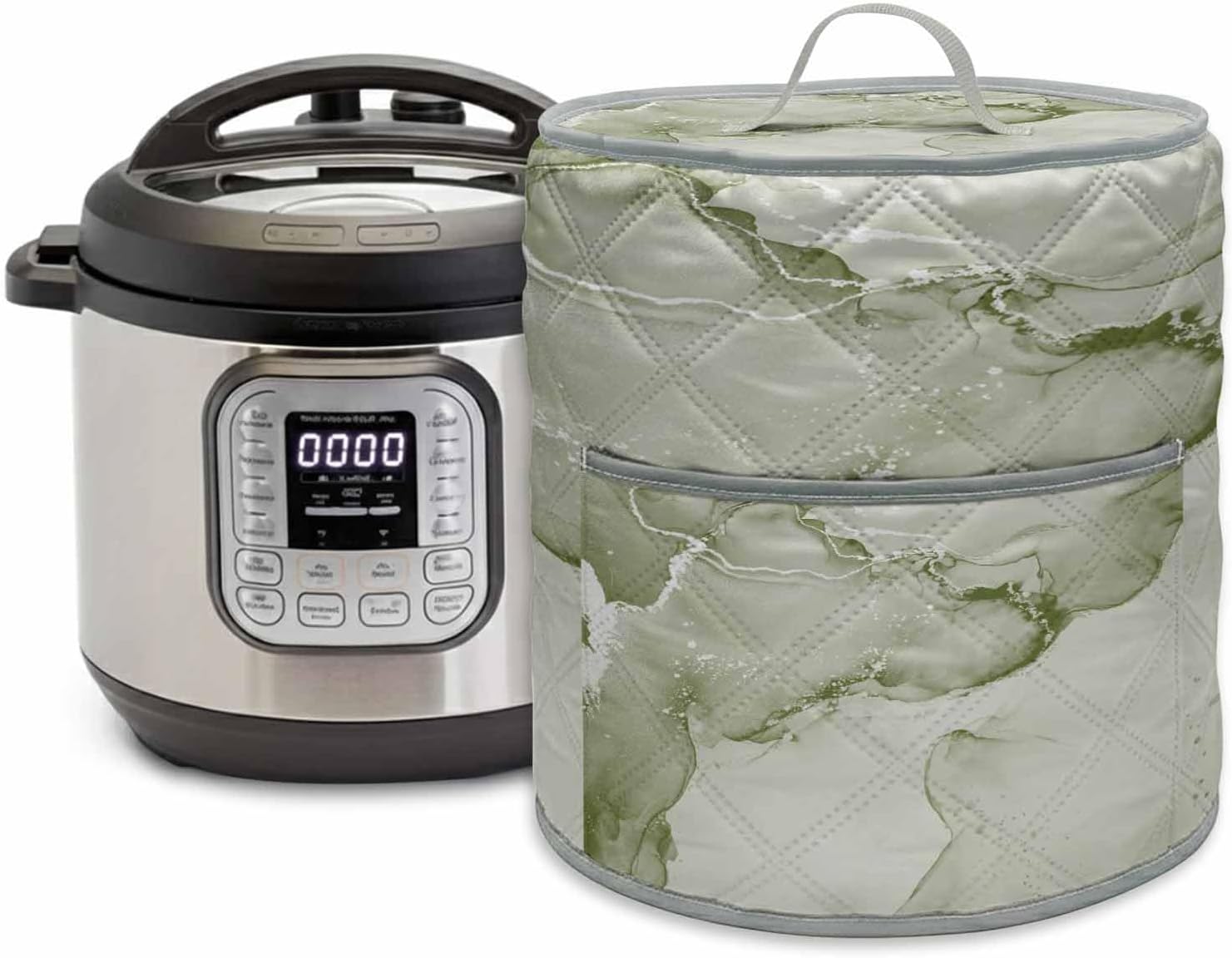 Sage Green Abstract Rice Cooker Cover, Kitchen Appliance Protector for Instant Pot 3 Quart, Silver Marble Ripples Clouds Luxury Dust Cover for Air Fryer Pressure Cooker with Pocket
