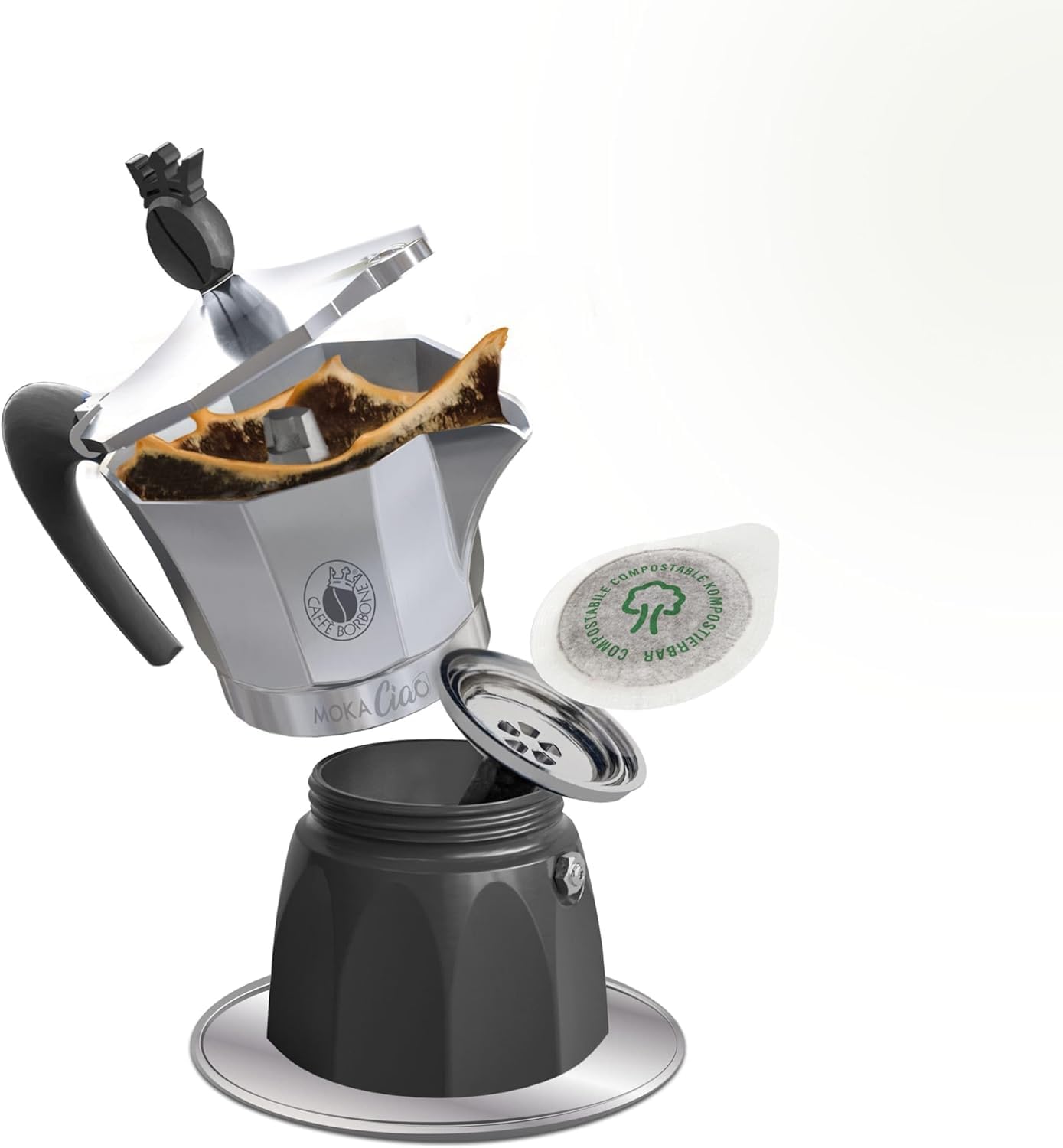 Caff Borbone Moka Ciao Induction Coffee Maker 3-Cup Capacity Compatible with Induction Hobs Included 15 Blue Blend pods — view 2