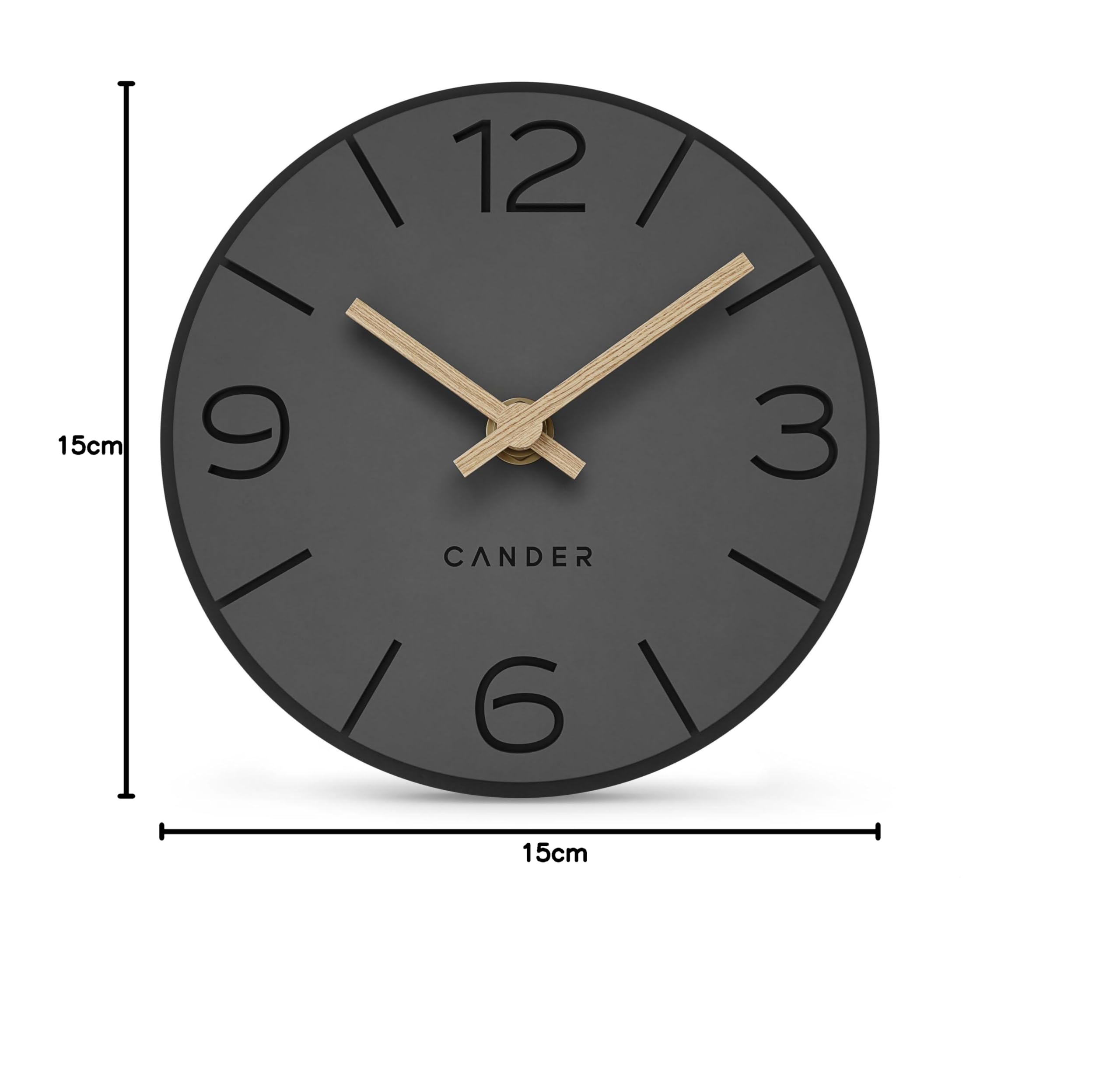 Cander Berlin MNU 2615 Y - Reloj de mesa silencioso sin tictac, 15 cm, analógico, funciona con pilas, color gris y negro