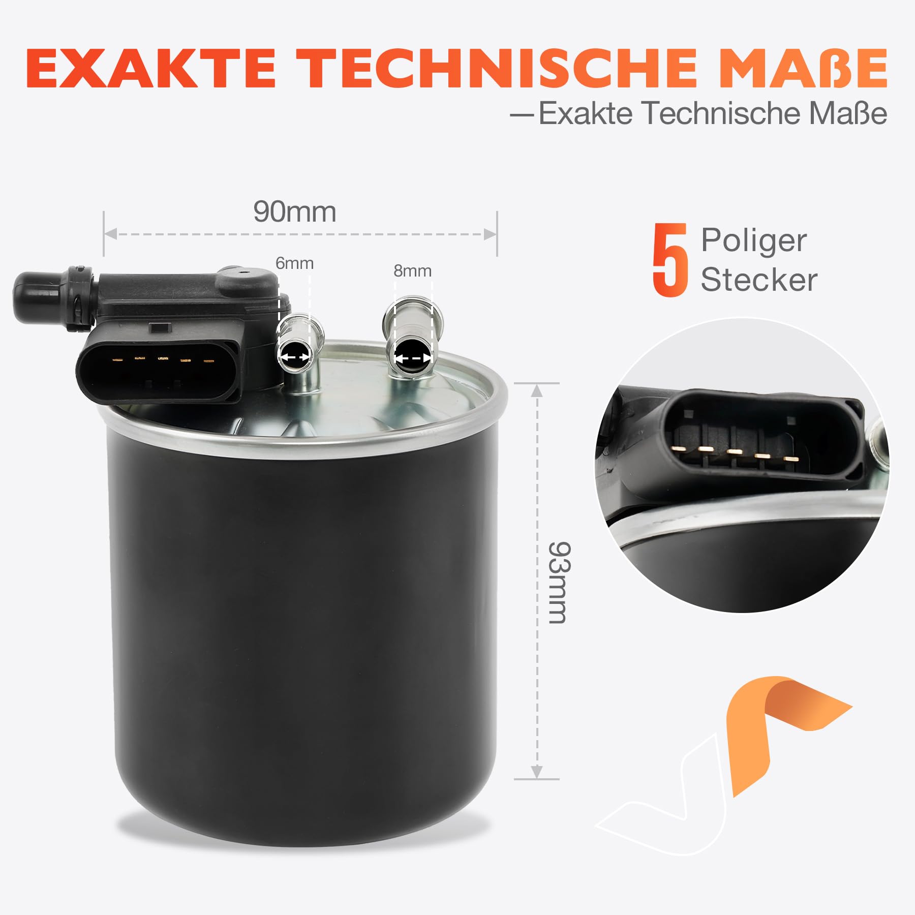 Kraftstofffilter Diesel 5-Polig Kompatibel mit Mercedes-Benz A/C/E/S/M-Klasse W176 W204 W212 W213 W166 W222 - Ersetzt# 6420906052 6420903152 6420905352 Auto Dieselfilter