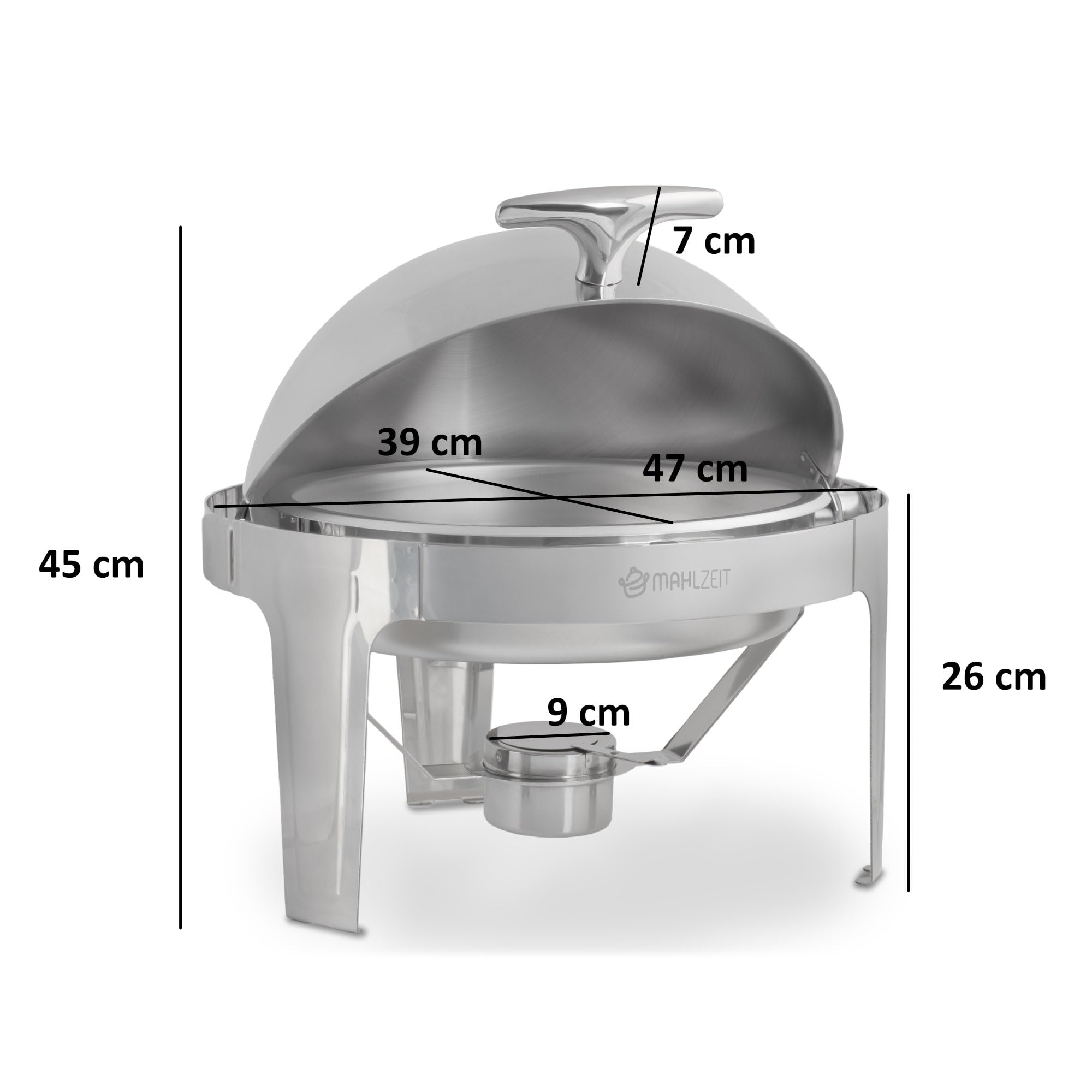 Mahlzeit Calentador de Buffet de Acero Inoxidable con Tapa Enrollable | Chafing Dish Redondo | 6 L | Calentador de Alimentos, Baño Maria | para Buffet, Catering, Gastronomía, Restaurante y Fiestas