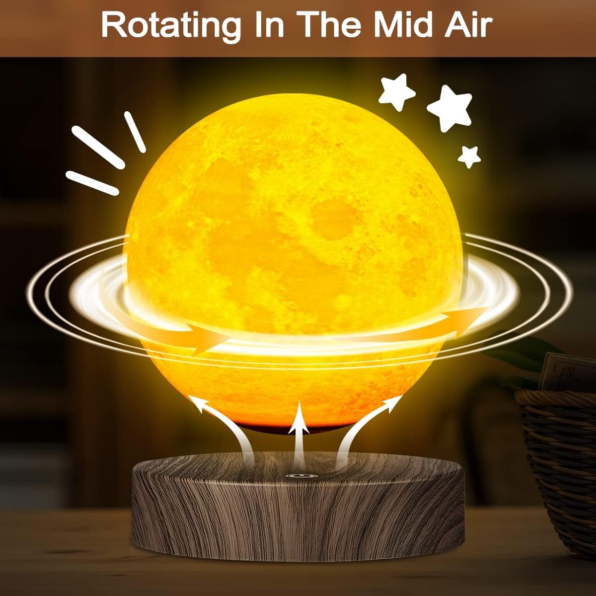 VGAzer Levitating Moon Lamp,Floating and Spinning in Air Freely with Luxury Faux Wooden Base and 3D Printing LED Moon Light,for Unique Gifts,Room Decor,Night Light,Office Desk Tech Toys