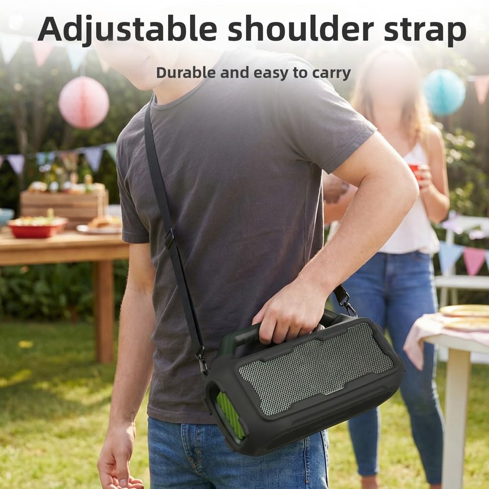 Stoßfeste Silikonhülle für Soundcore Boom 2 Lautsprecher, mit Tragegurt, wetterfeste Hülle für Camping, Reisen