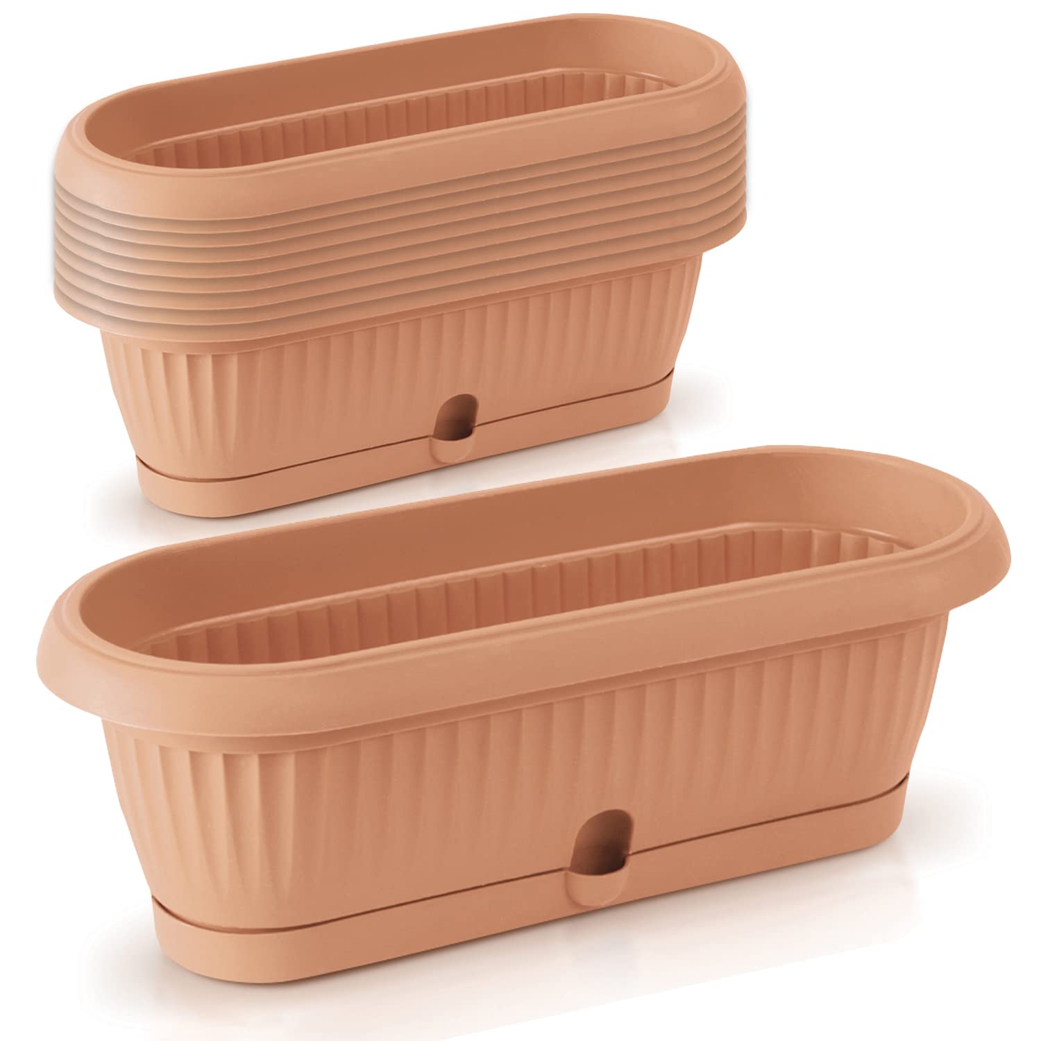 IMJ-Global Set di 10 Vasi per Fiori Piante Ovali Terra DCK In Plastica 26,5x12,4x10cm Da Interno Esterno Terracotta Volume 2 Litri Design Classici