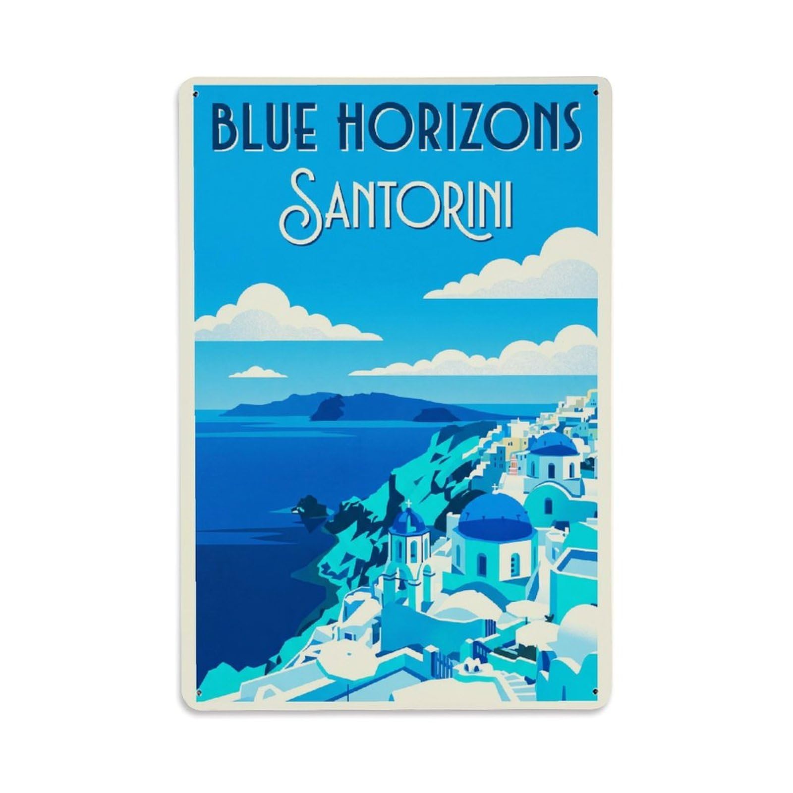 Gead 8X12inch Style Vintage Travel Santorini Blue Horizons Metal Tin Sign