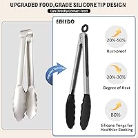 Vista 9 de Pinzas de cocina, pinzas de silicona de acero inoxidable para cocinar a 600ºF de alta resistencia al calor, pinzas de bloqueo para barbacoa, juego