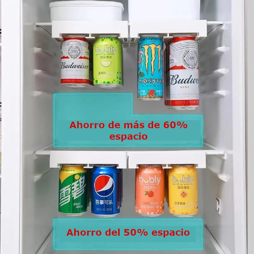 ZAHARA+ Organizador Latas Nevera No oxidable y Autoajustable - Dispensador de Latas para Frigorífico - Gran Almacenaje para Bebidas - Pack de 2 Unidades Capacidad 16 latas