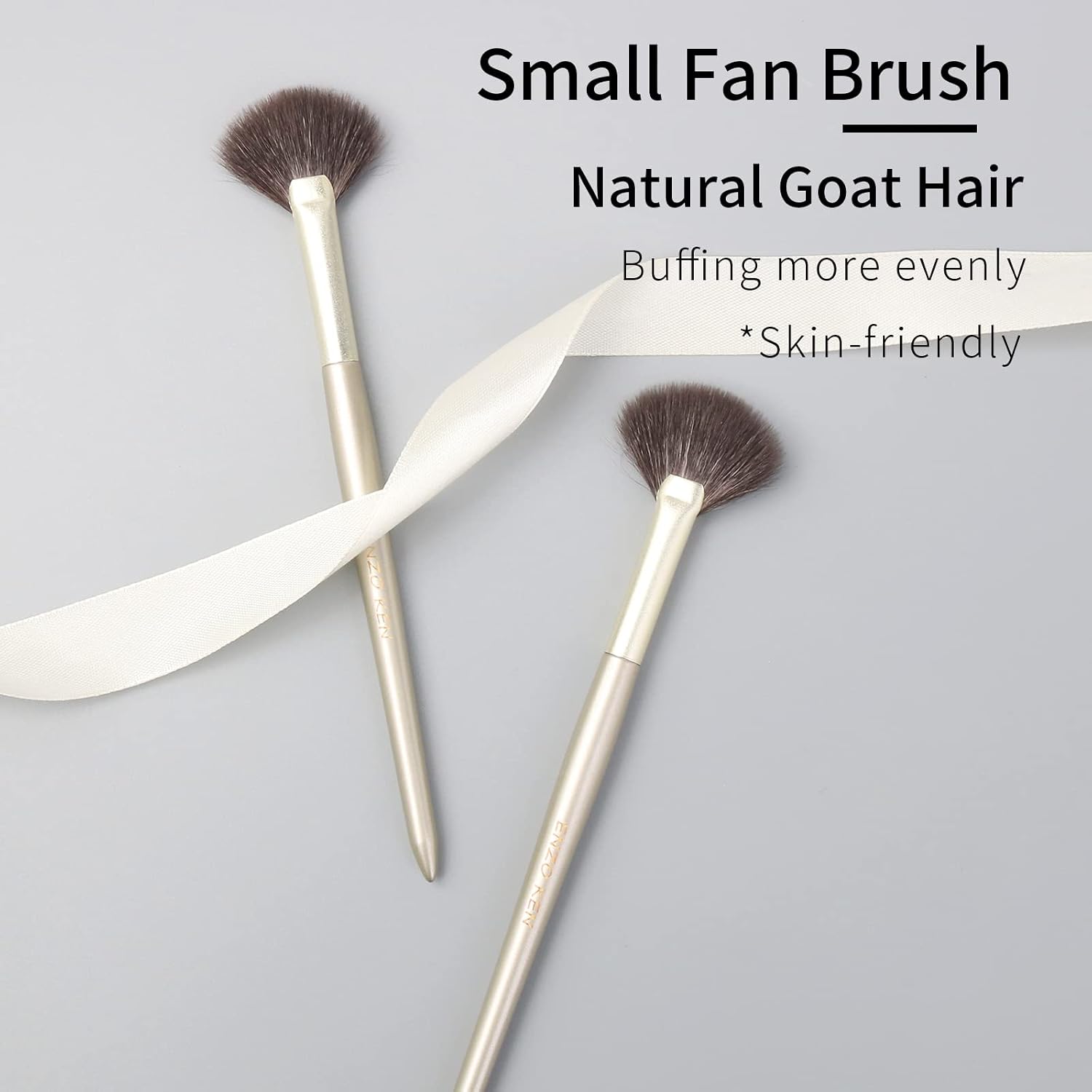 ENZO KEN Fan Makeup Brush, Natural Hair Makeup Brush, Eye Makeup Fan Brushes, Small Powder Brushes, Nose Contour Brush for Makeup, Detail Blush Brush, Natural Blush Brushes Fluffy. Gold, E209