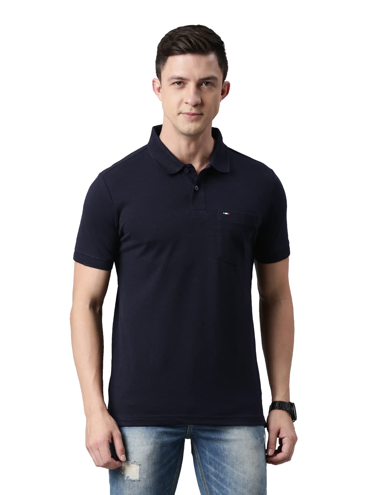 f a s o Men's Polo T-Shirt – Chest Pocket Polo Collar with 2-Button Placket Side Slit for Comfort & Easy Movement-picture-33