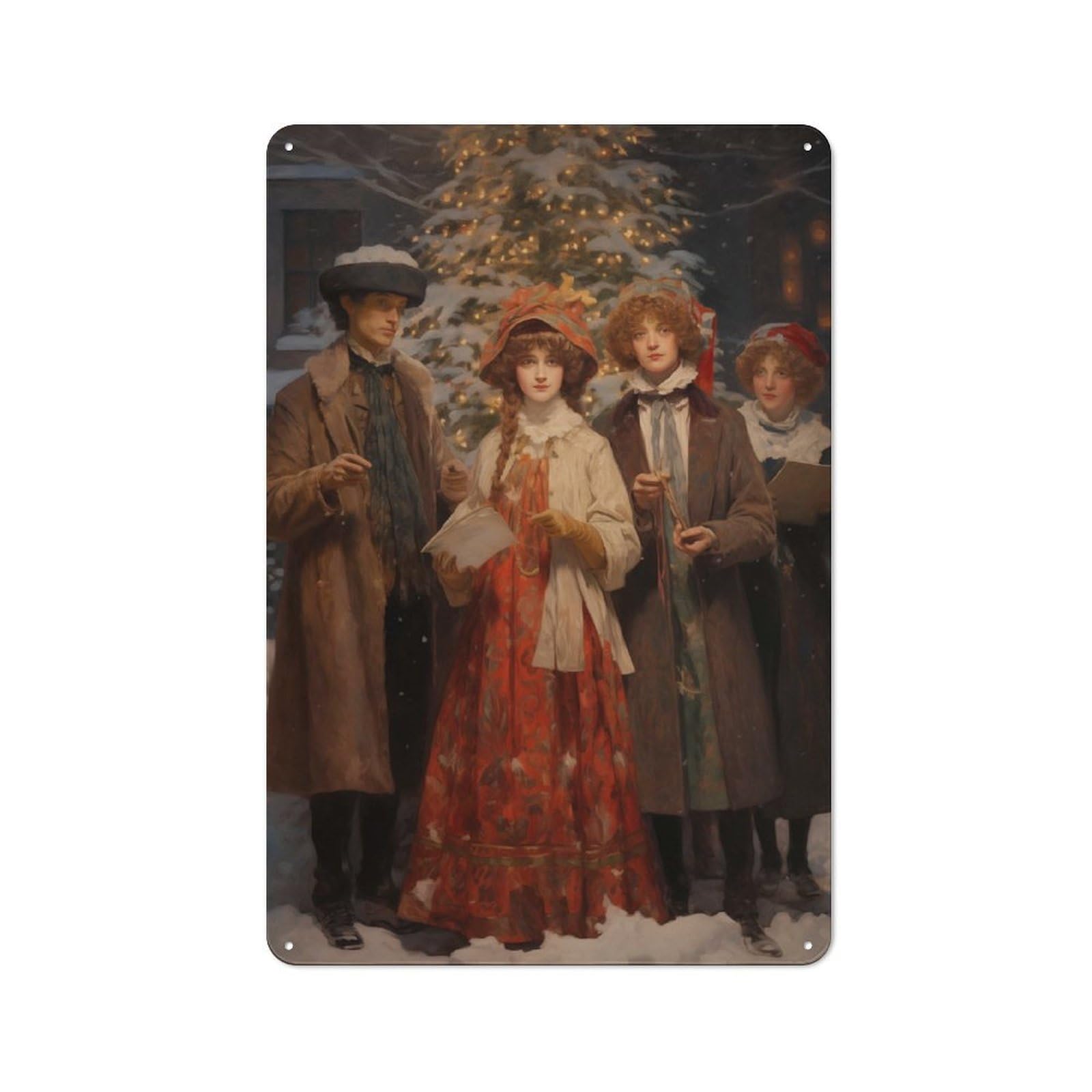 Junmoney Vintage Carolers Xmas Printed Metal Sign 30X20cm For Guest Room Or Hallway, Suited To Home Decor Collectors