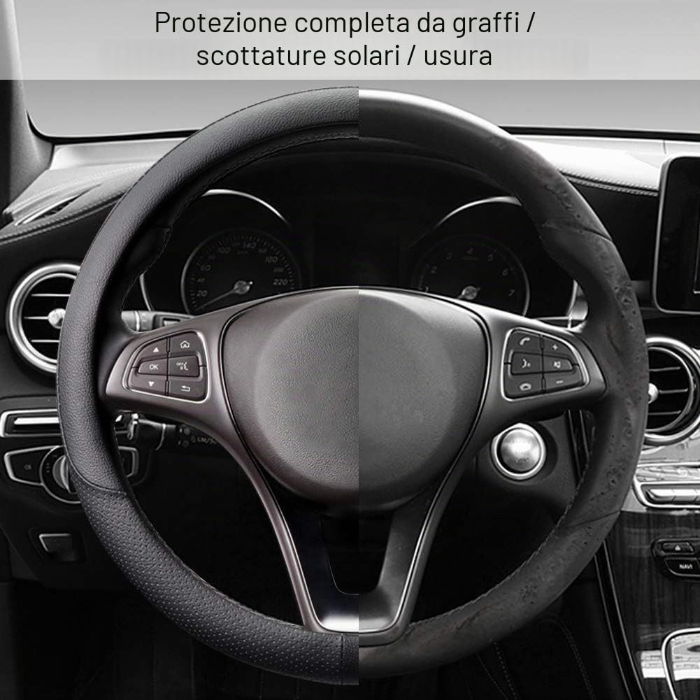 COFIT Coprivolante Auto in Pelle Microfibra Traspirante Antiscivolo con Marcatura Centrale Universale M 37-38cm Nero