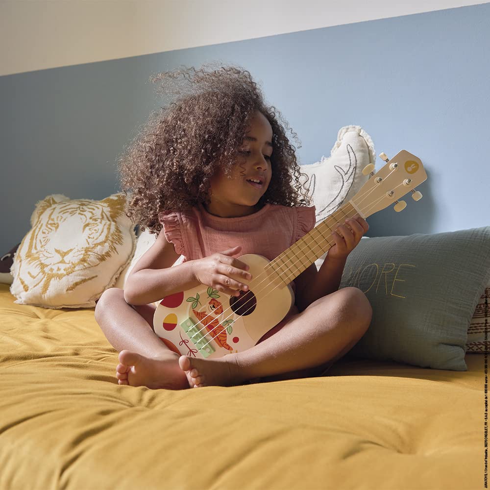 Janod - Drewniany Youkoulélé Sunshine - Dziecięcy instrument muzyczny - Imitacja i atrakcja muzyczna - Malowanie wodą - Od 3 lat, J07636