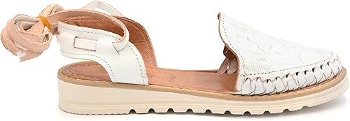Miniatura 2 de COLORES DE MEXICO MX - Mexican Leather Shoes with Long Crossed Roman Straps for Women - Model 440 (6, White)