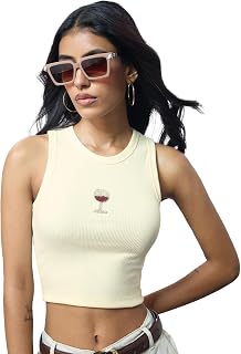 The Souled Store Ribbed Tank Top: Beaded Wine Women and Girls Sleeveless Round Neck Embroidered Slim Fit Lightweight Summe... Price In India