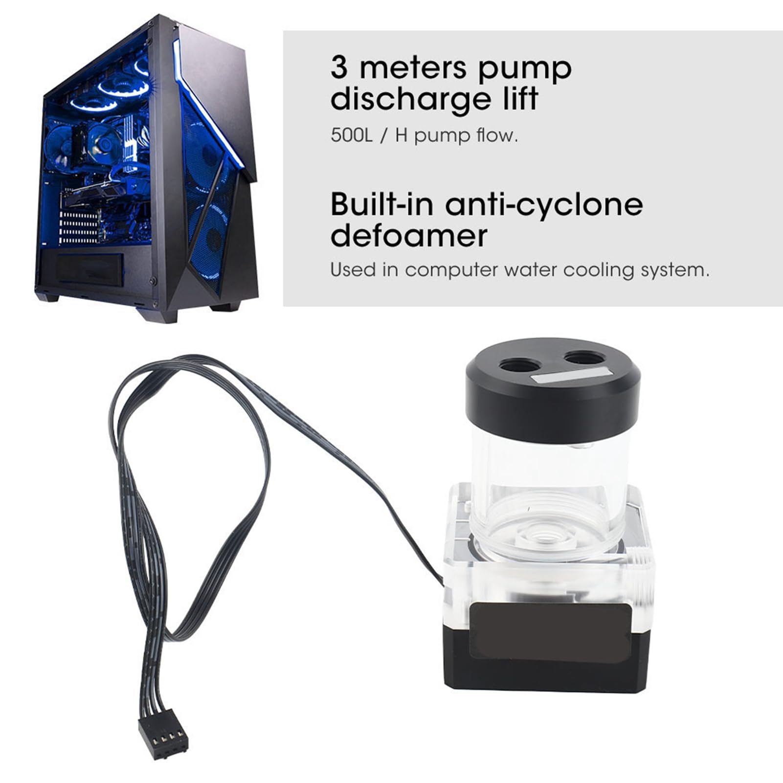 Cocoarm Pompa Acqua per Computer, di Raffreddamento Ad Acqua per Computer POM PMMA, Flusso 500L H Sollevamento Controllo PWM Antischiuma Integrato 12V per Kit di Raffreddamento Ad per PC Desktop da