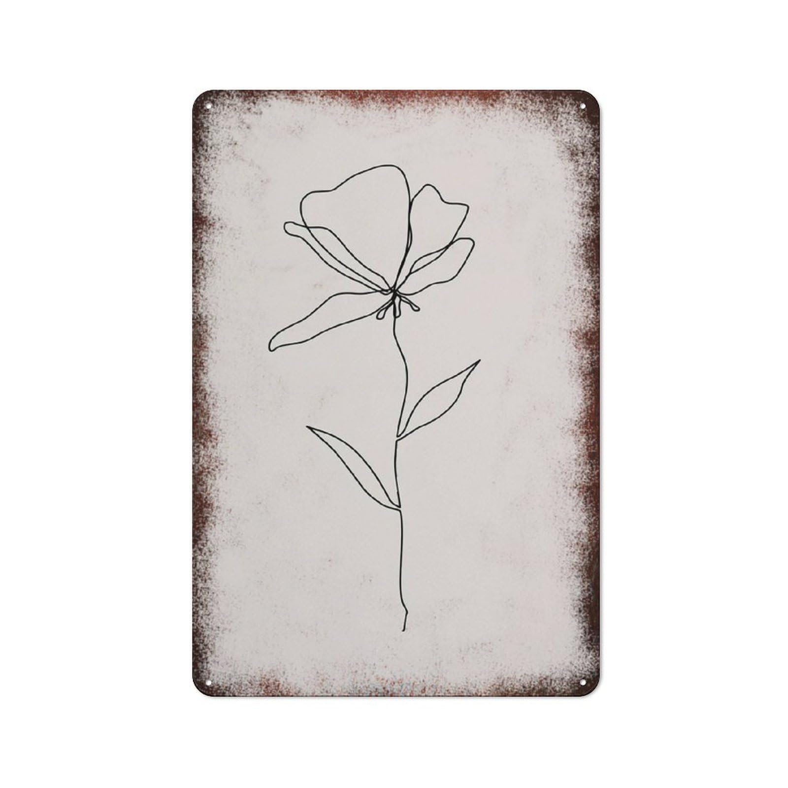 peiyeety Metal Tin Sign Retro Distressed Vintage Rustic Metal Poppy Flower Line Art Sketch Print Wall Art Decor for Home Kitchen Bedroom Bathroom Farmhouse Living Room Office Apartment 12x16 Inch